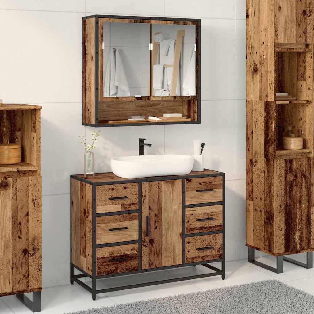 vidaXL Set de mobilier pentru baie 2 pcs Lemn vechi 80 x 33 x 60 cm