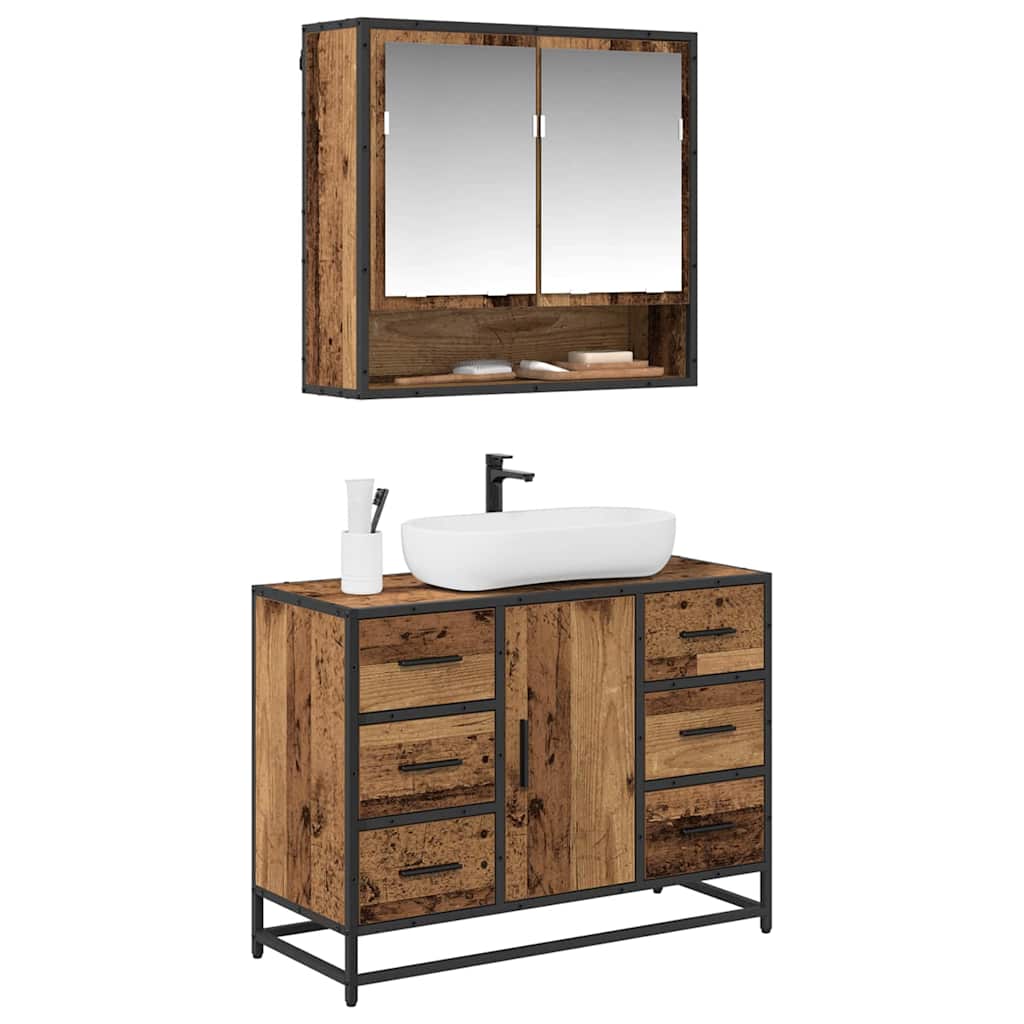 vidaXL Badkamermeubelset 2 pcs Oud hout 80 x 33 x 60 cm Bewerkt hout