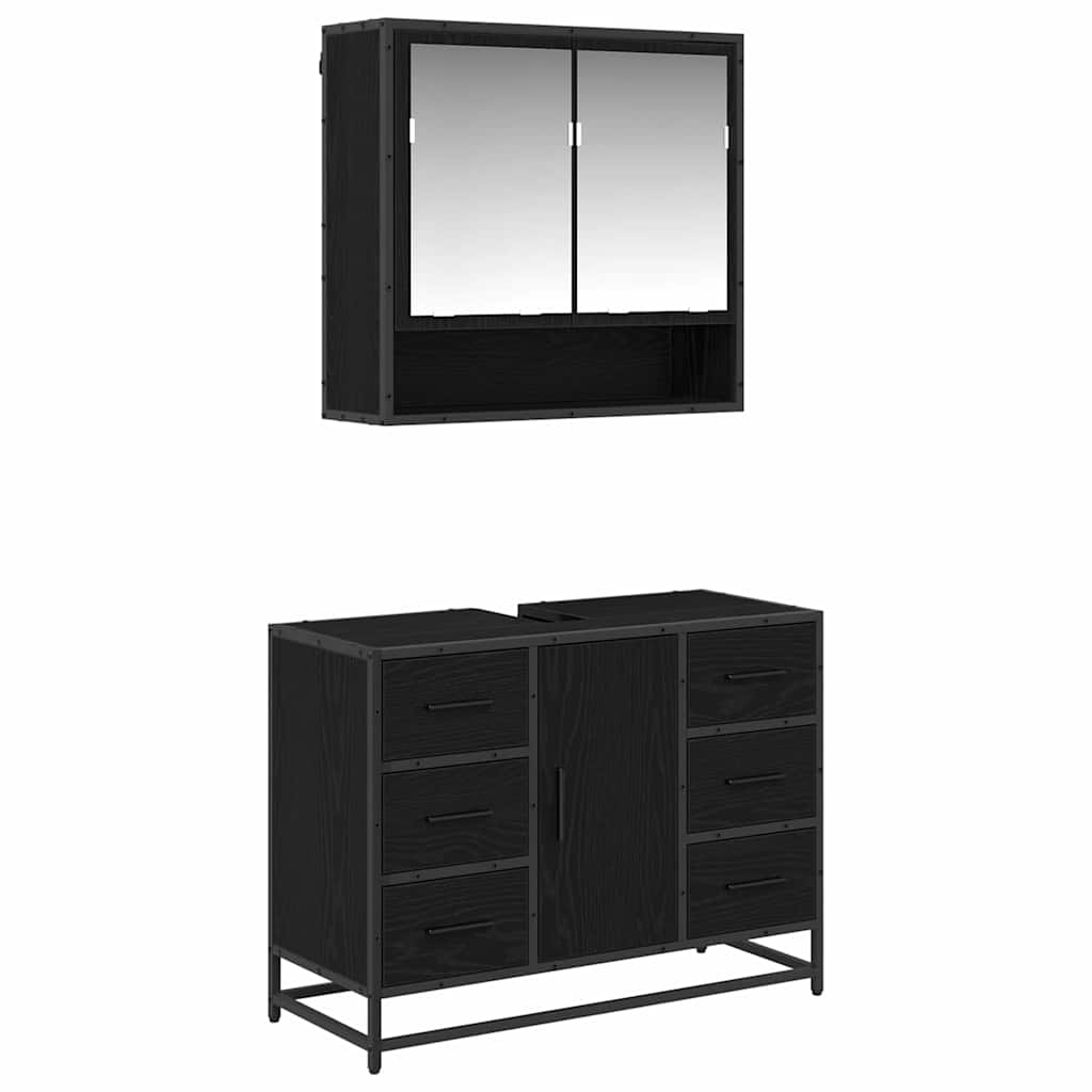 Kylpyhuonekalustesetti ovella 2 pcs Musta tammi 80 x 33 x 60 cm