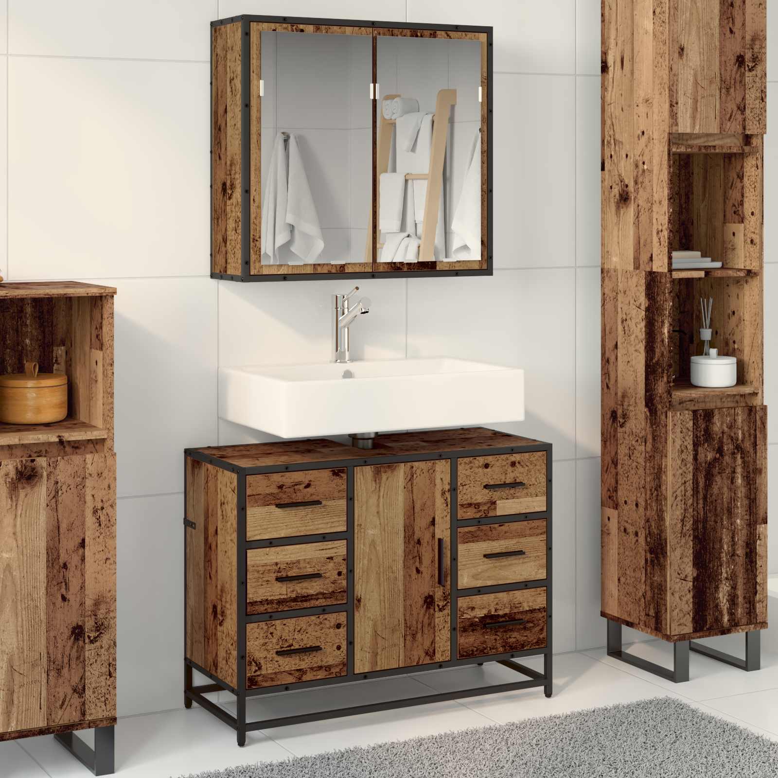 vidaXL Set de mobilier pentru baie 2 pcs Lemn Vechi Lemn compozit