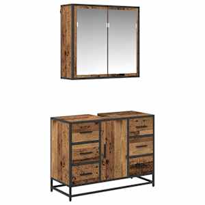 vidaXL Vannitoa m&ouml;&ouml;bleset 2 tk Vana puit 80 x 33 x 60 cm Tehispuit
