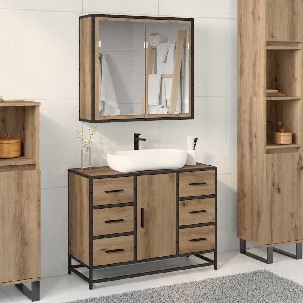 vidaXL Set de mobilier pentru baie cu sertar 2 pcs stejar artizanal