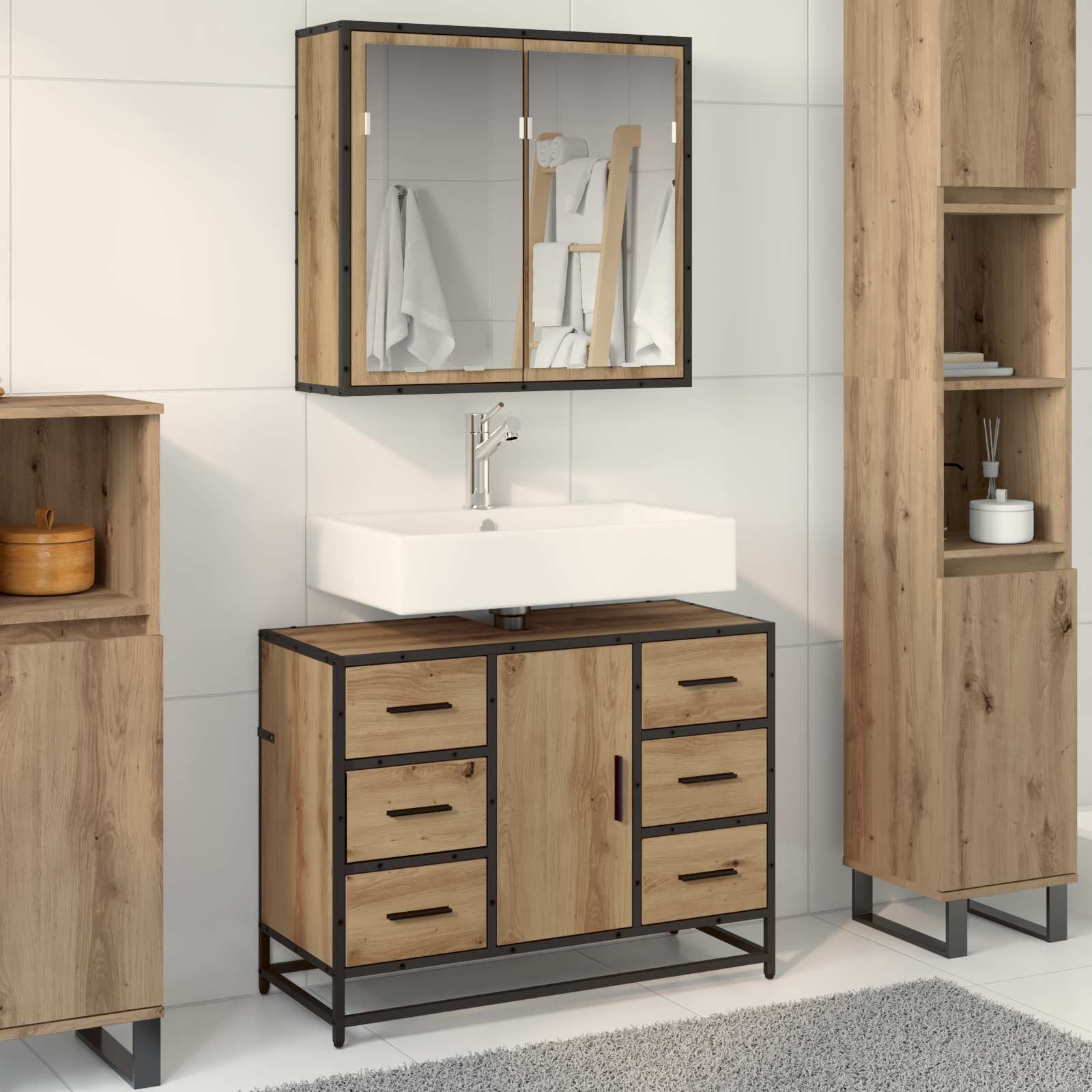 vidaXL Set de mobilier pentru baie cu sertar 2 pcs Stejar Artizanal