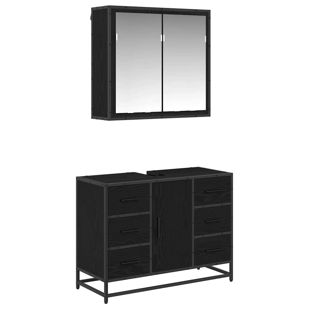 Kylpyhuonekalustesetti ovella 2 pcs Musta tammi 80 x 33 x 60 cm
