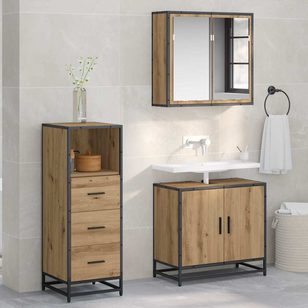 Seturi de mobilier pentru baie - Set de mobilier pentru baie cu sertar 3 pcs stejar artizanal