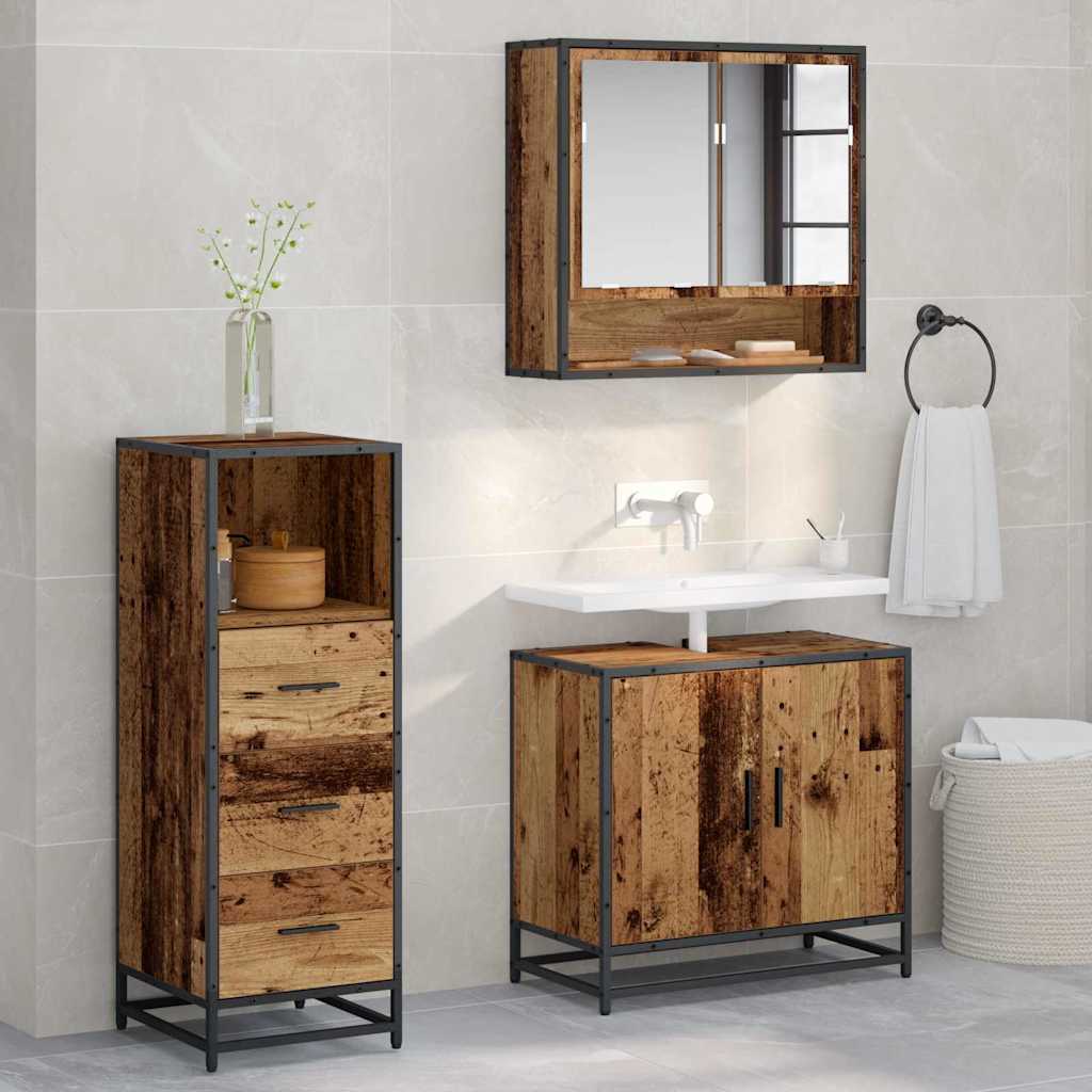 Seturi de mobilier pentru baie - Set de mobilier pentru baie 3 pcs Lemn vechi 65 x 33 x 60 cm