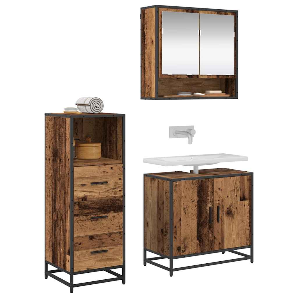 vidaXL Badkamermeubelset 3 pcs Oud hout 65 x 33 x 60 cm Bewerkt hout