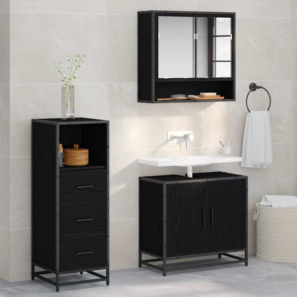 Seturi de mobilier pentru baie - Set de mobilier pentru baie 3 pcs Stejar negru 65 x 33 x 60 cm