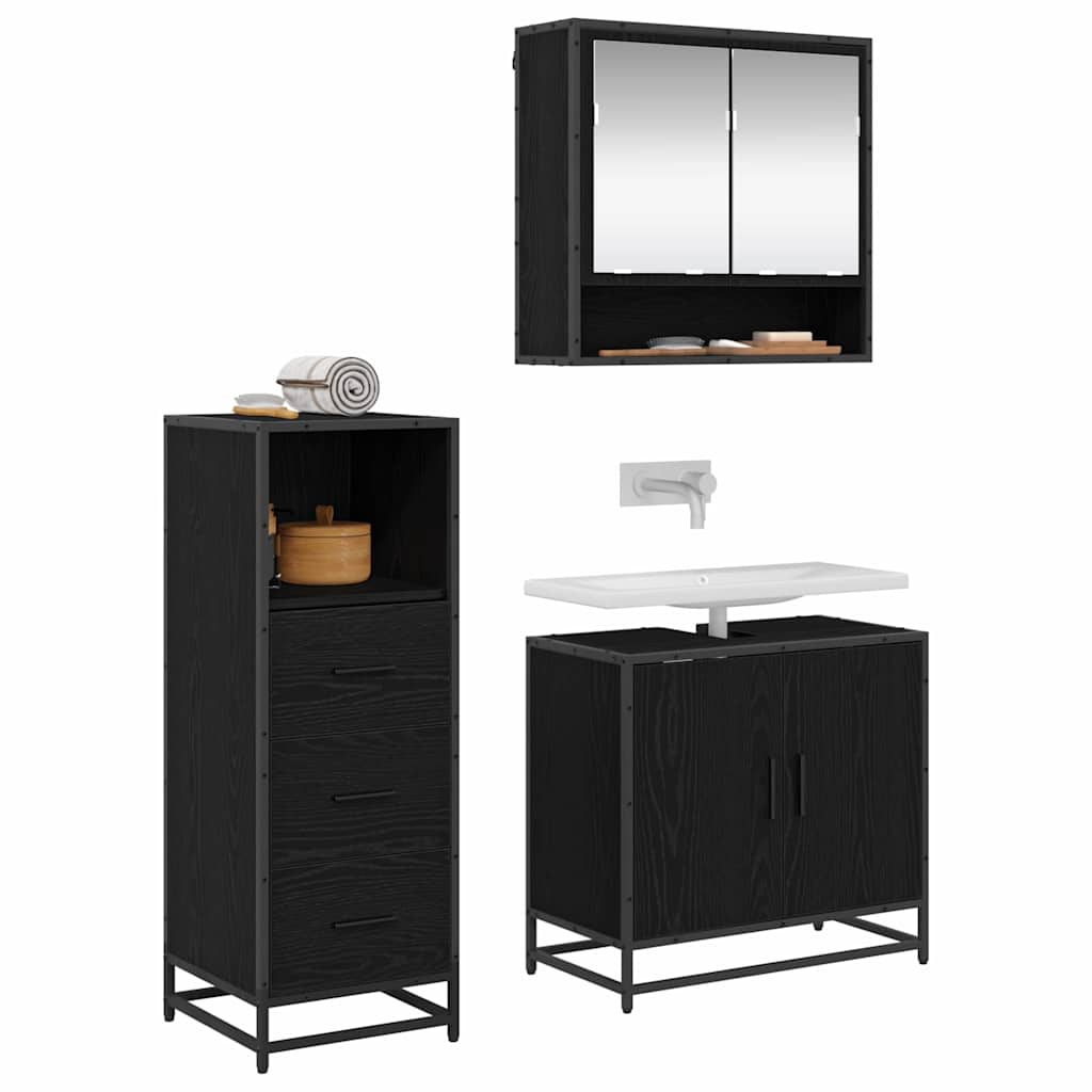 vidaXL Badkamermeubelset met lade 3 pcs Zwart eiken 65 x 33 x 60 cm