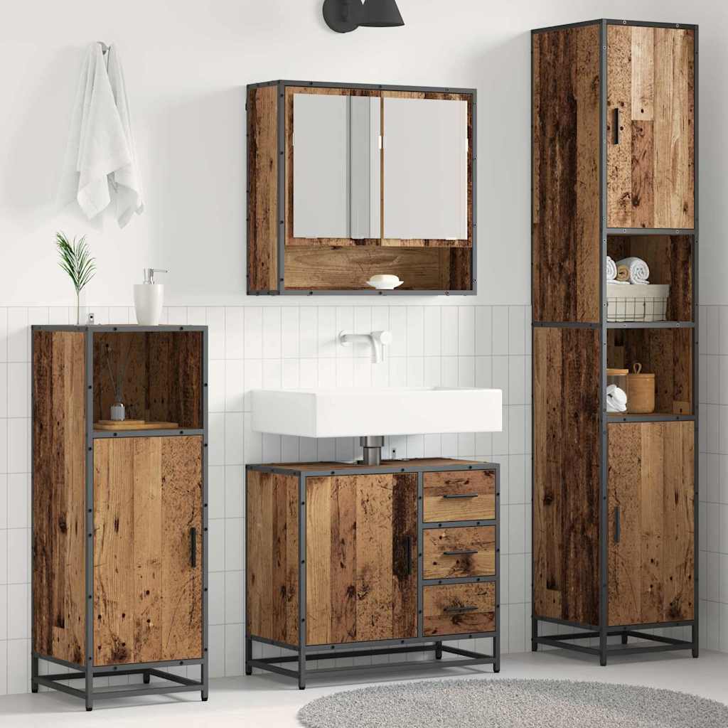 Seturi de mobilier pentru baie - Set de mobilier pentru baie cu sertar cu raft 4 pcs Lemn vechi