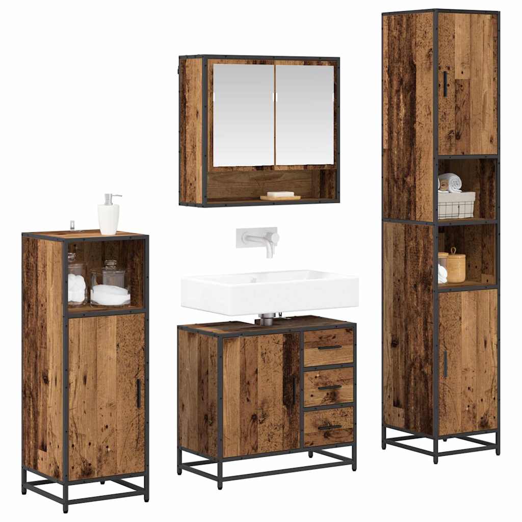 vidaXL Badkamermeubelset met lade 4 pcs Oud hout 35 x 37.5 x 188.5 cm