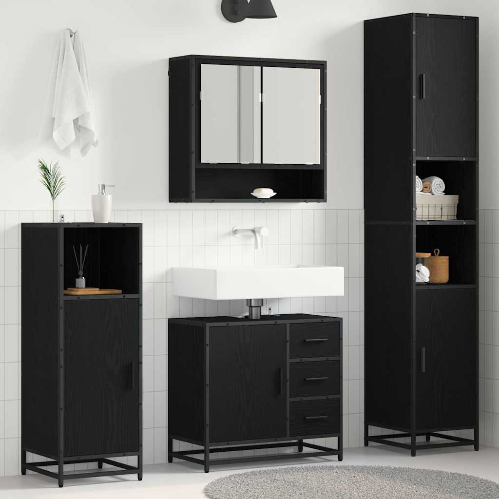 Seturi de mobilier pentru baie - Set de mobilier pentru baie cu sertar cu ușă 4 pcs Stejar negru