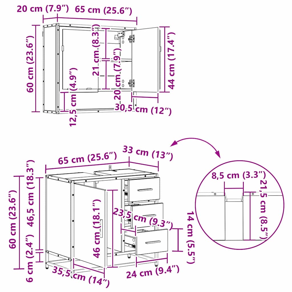 Sada koupelnového nábytku 4 pcs Černý dub kompozitní dřevo - obrázek 20
