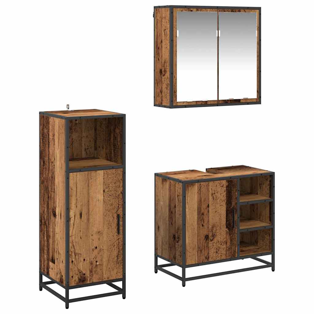 Seturi de mobilier pentru baie - Set de mobilier pentru baie 3 pcs Lemn vechi 65 x 33 x 60 cm