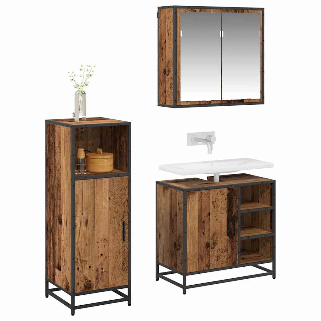 vidaXL Badkamermeubelset 3 pcs Oud hout 65 x 33 x 60 cm Bewerkt hout