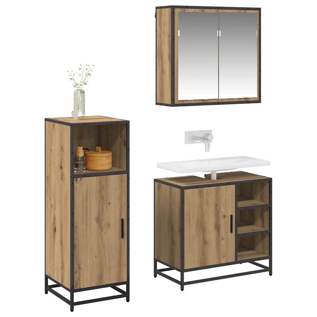 vidaXL Badkamermeubelset 3 pcs artisanaal eikenkleurig 65 x 33 x 60 cm