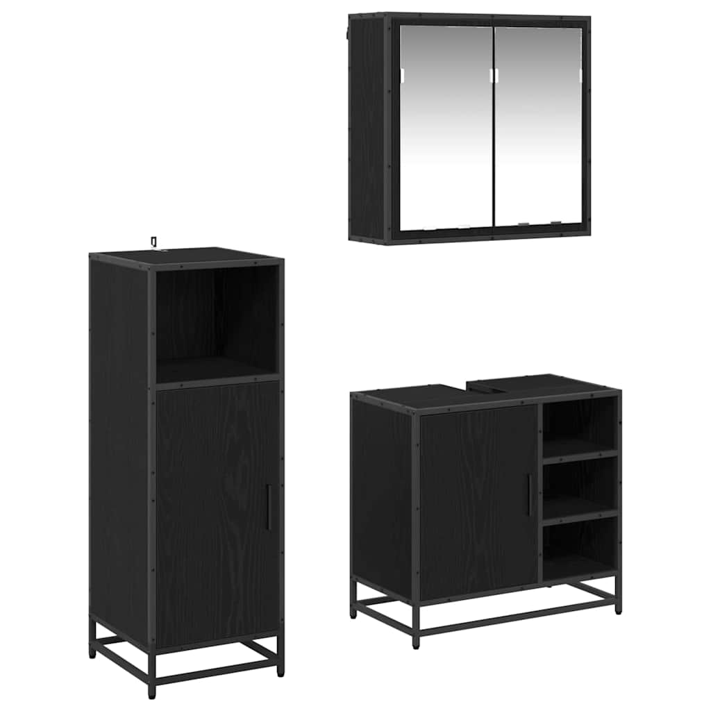 Seturi de mobilier pentru baie - Set de mobilier pentru baie 3 pcs Stejar negru 65 x 33 x 60 cm