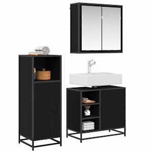 vidaXL Vannitoa m&ouml;&ouml;bleset 3 tk Must tamm 65 x 33 x 60 cm Tehispuit
