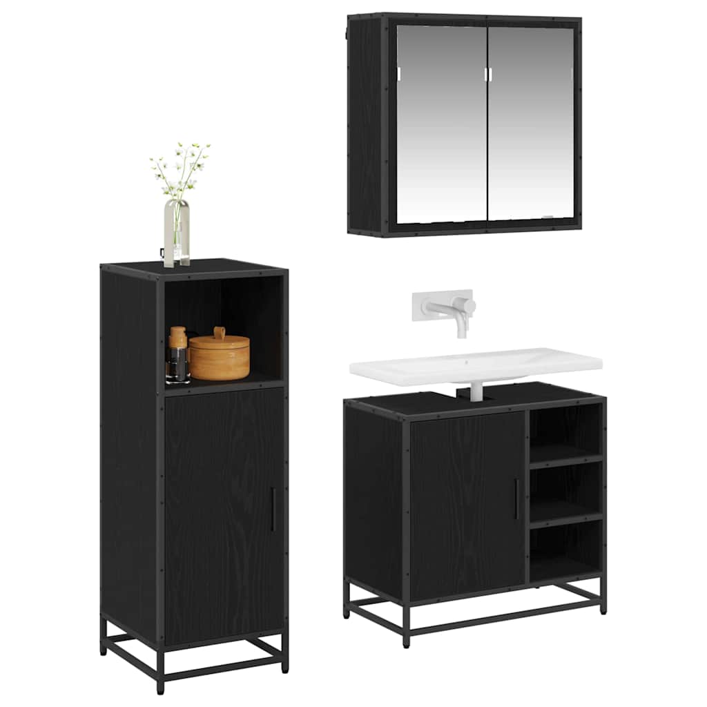 vidaXL Badkamermeubelset met opslag 3 pcs Zwart eiken 65 x 33 x 60 cm