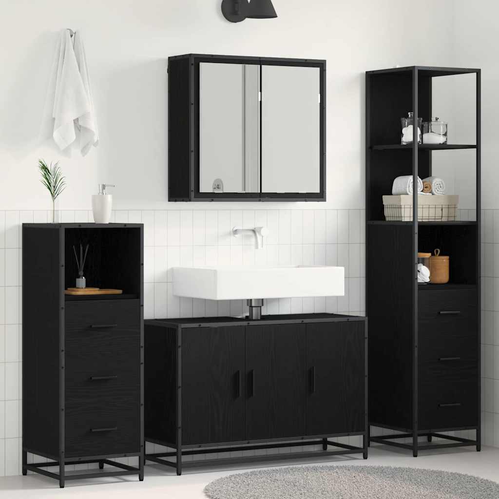 Seturi de mobilier pentru baie - Set de mobilier pentru baie 3 pcs Stejar negru 90 x 33 x 60 cm