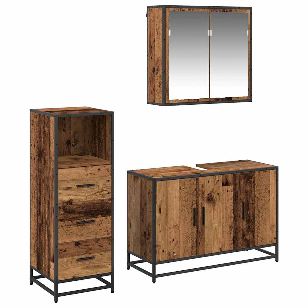 Seturi de mobilier pentru baie - Set de mobilier pentru baie 3 pcs Lemn vechi 90 x 33 x 60 cm