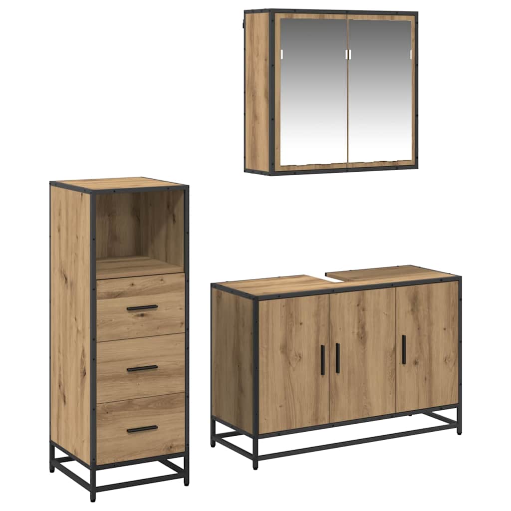 Seturi de mobilier pentru baie - Set de mobilier pentru baie cu sertar 3 pcs stejar artizanal