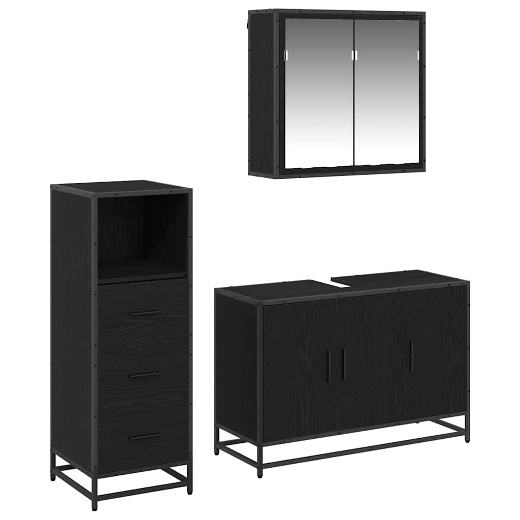 Seturi de mobilier pentru baie - Set de mobilier pentru baie 3 pcs Stejar negru 90 x 33 x 60 cm