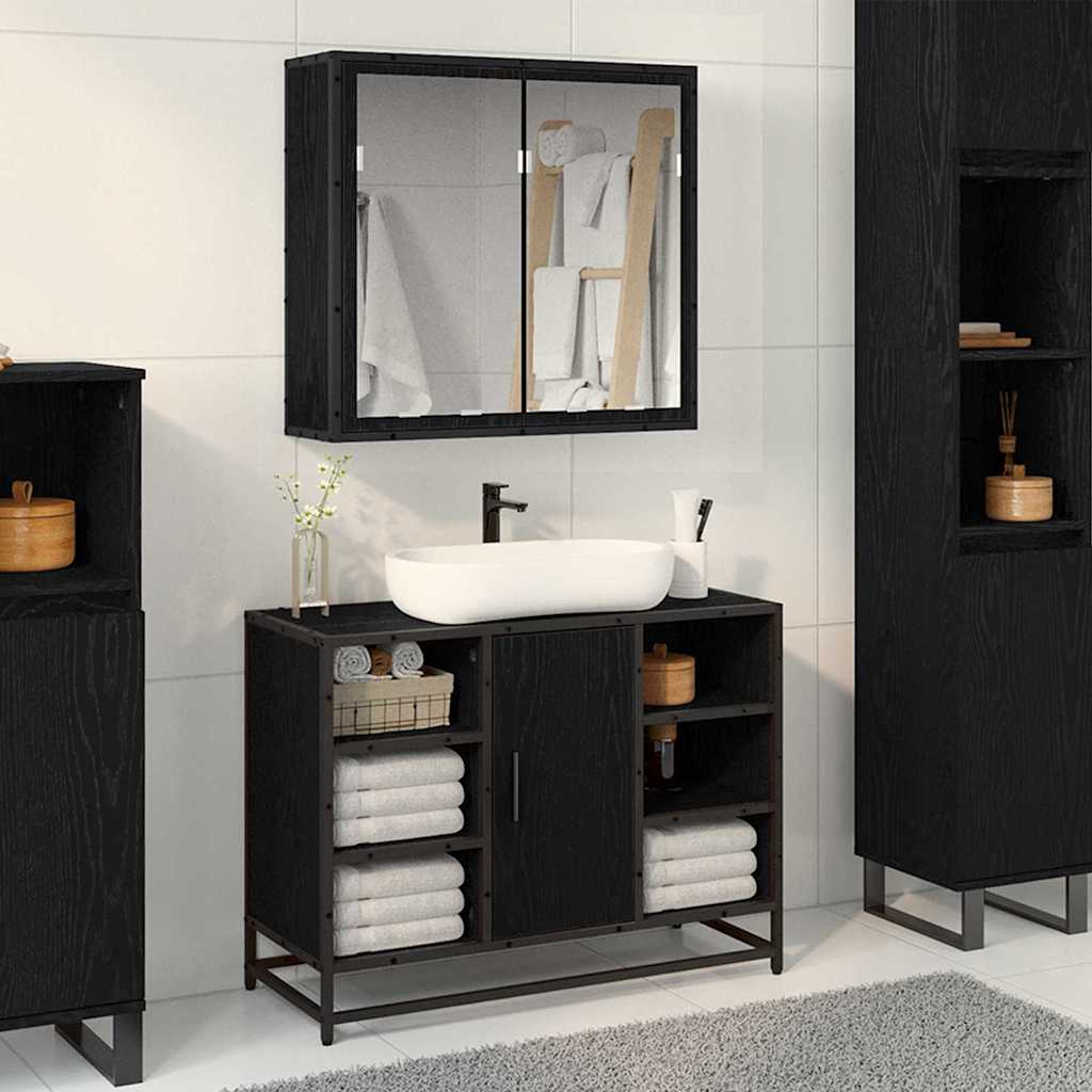 Seturi de mobilier pentru baie - Set de mobilier pentru baie 2 pcs Stejar negru 80 x 33 x 60 cm