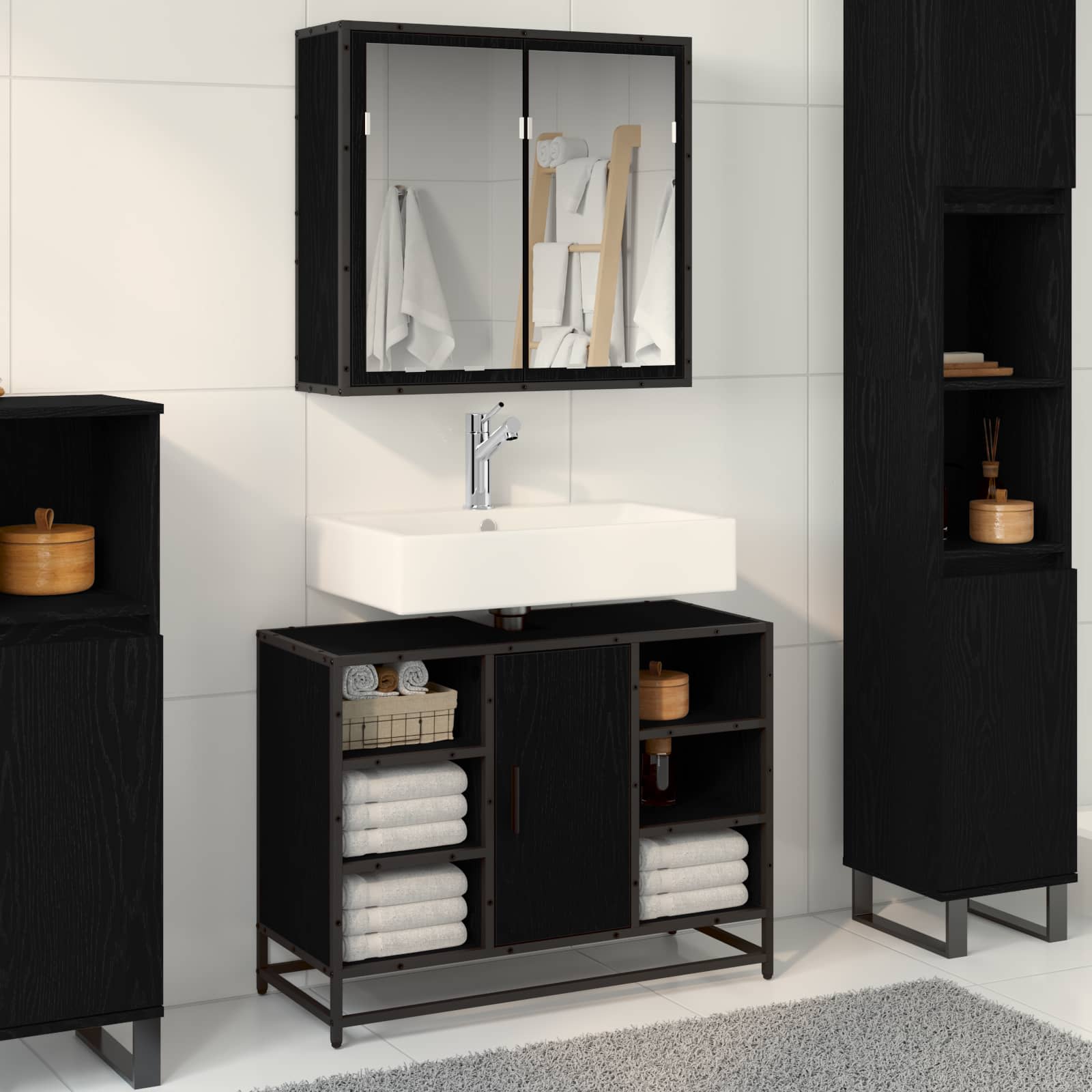 vidaXL Set de mobilier pentru baie 2 pcs Stejar Negru Lemn compozit