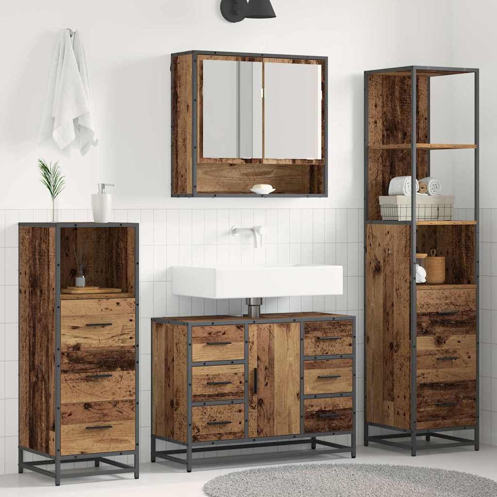 vidaXL Set de mobilier pentru baie 4 pcs Lemn Vechi Lemn compozit