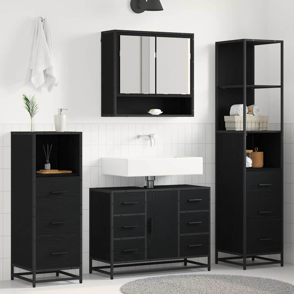 Seturi de mobilier pentru baie - Set de mobilier pentru baie 4 pcs Stejar negru 80 x 33 x 60 cm