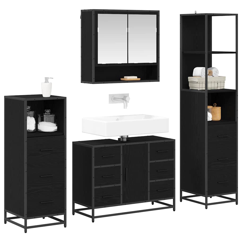 vidaXL Badkamermeubelset met lade 4 pcs Zwart eiken 80 x 33 x 60 cm