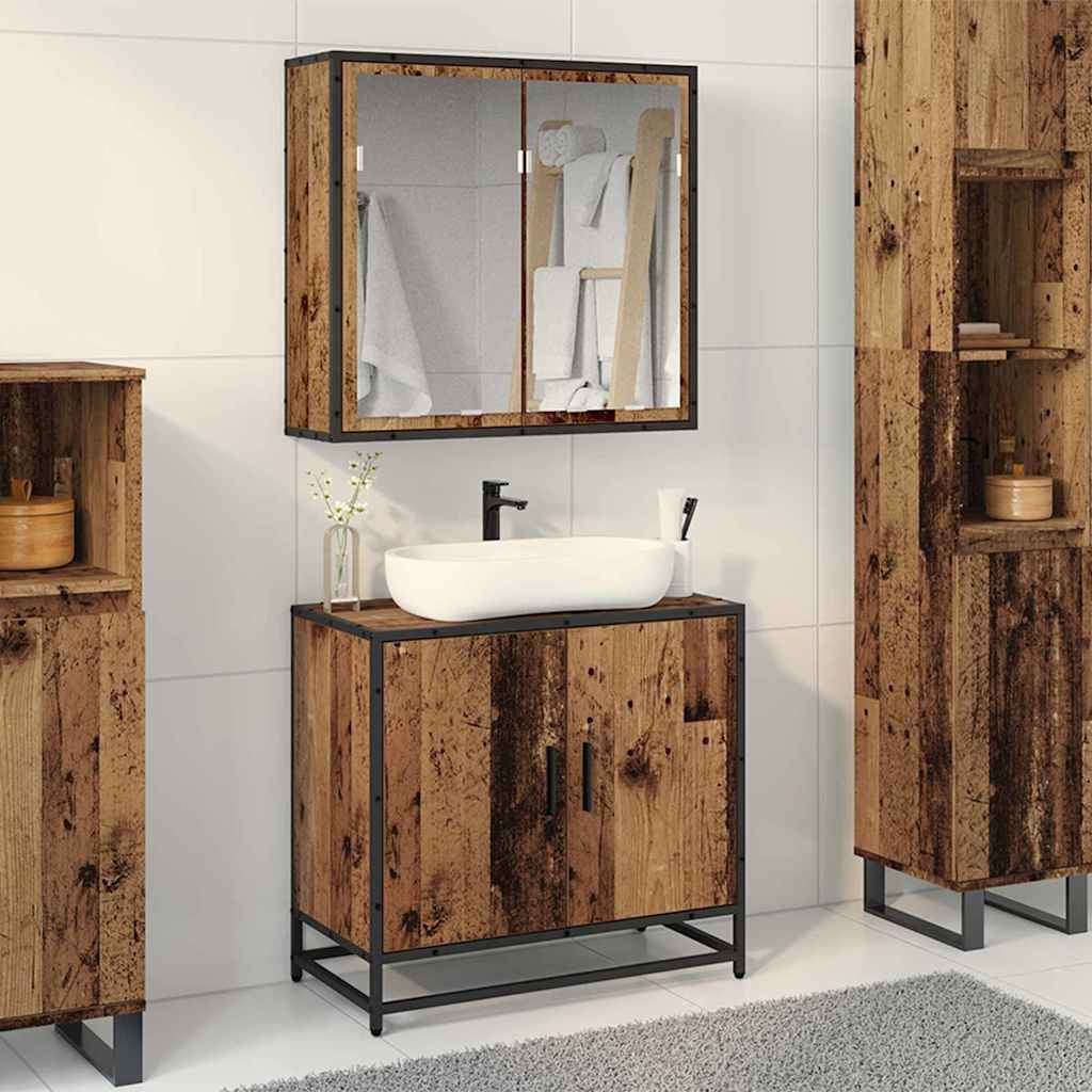 Seturi de mobilier pentru baie - Set de mobilier pentru baie 2 pcs Lemn vechi 65 x 33 x 60 cm