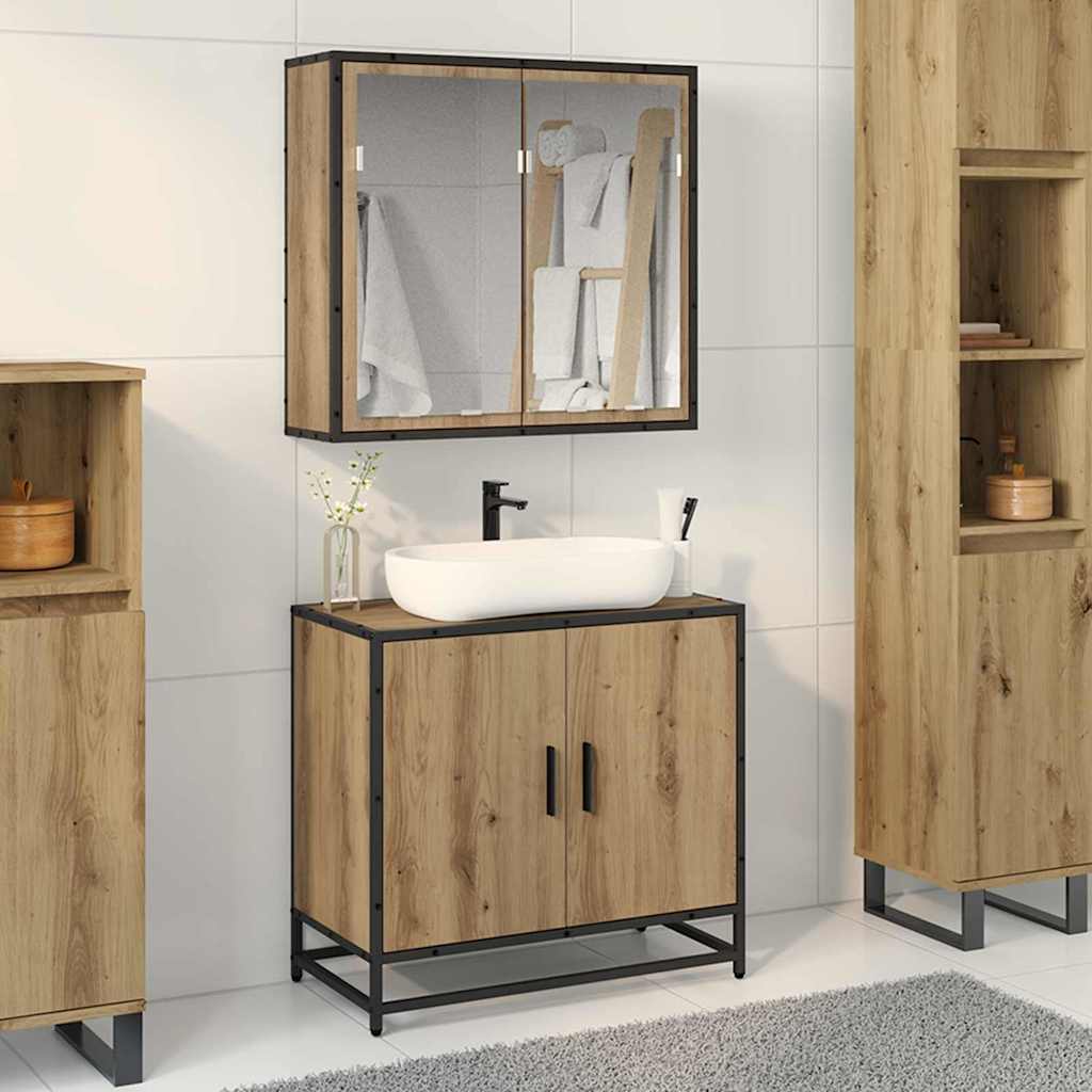 Seturi de mobilier pentru baie - Set de mobilier pentru baie Pe perete 2 pcs stejar artizanal