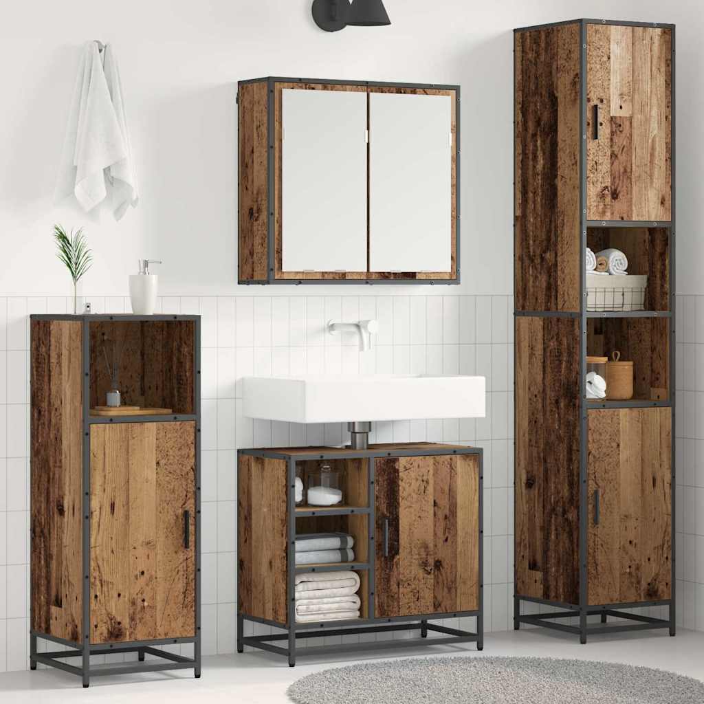 Seturi de mobilier pentru baie - Set de mobilier pentru baie 4 pcs Lemn vechi 65 x 33 x 60 cm