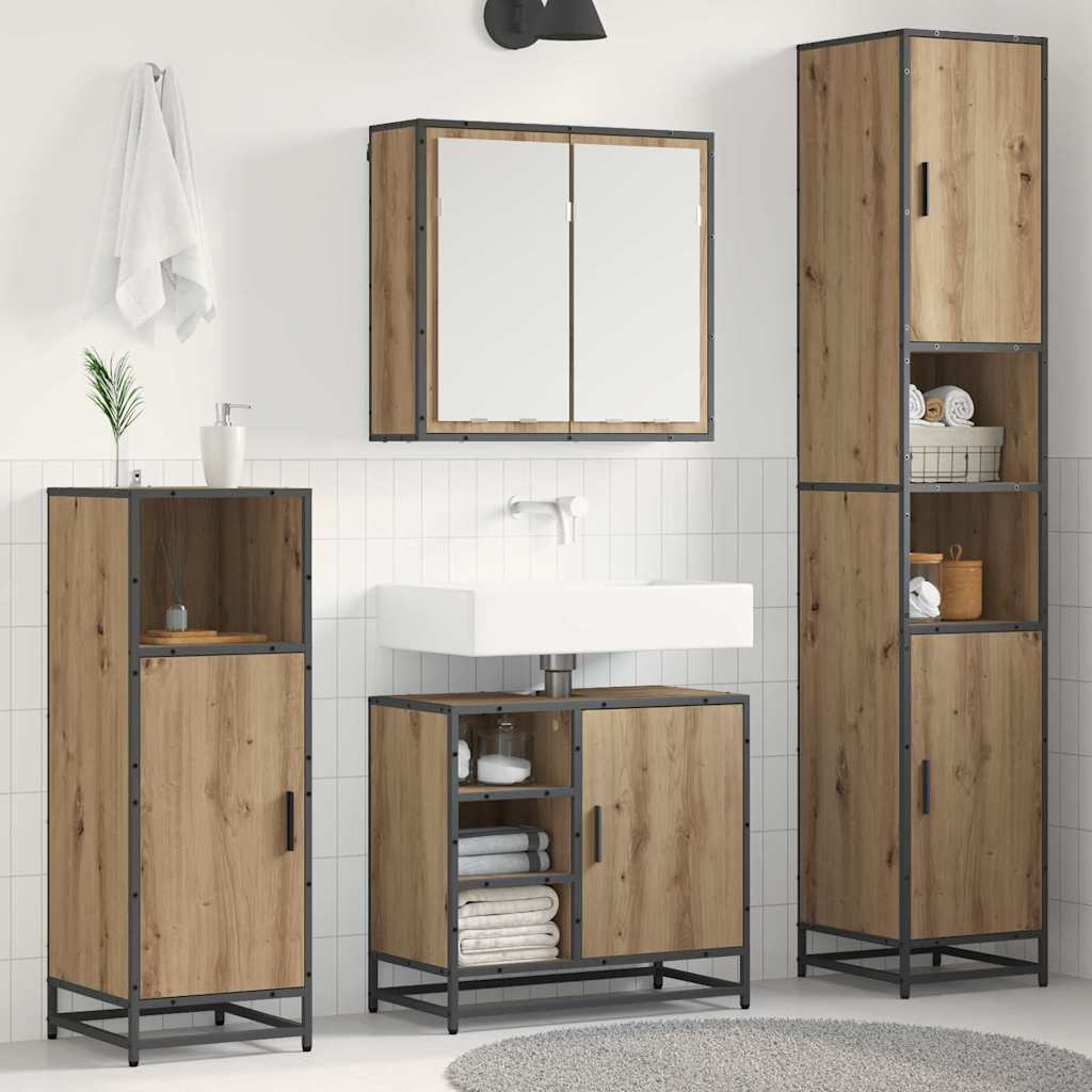 Seturi de mobilier pentru baie - Set de mobilier pentru baie Pe perete 4 pcs stejar artizanal