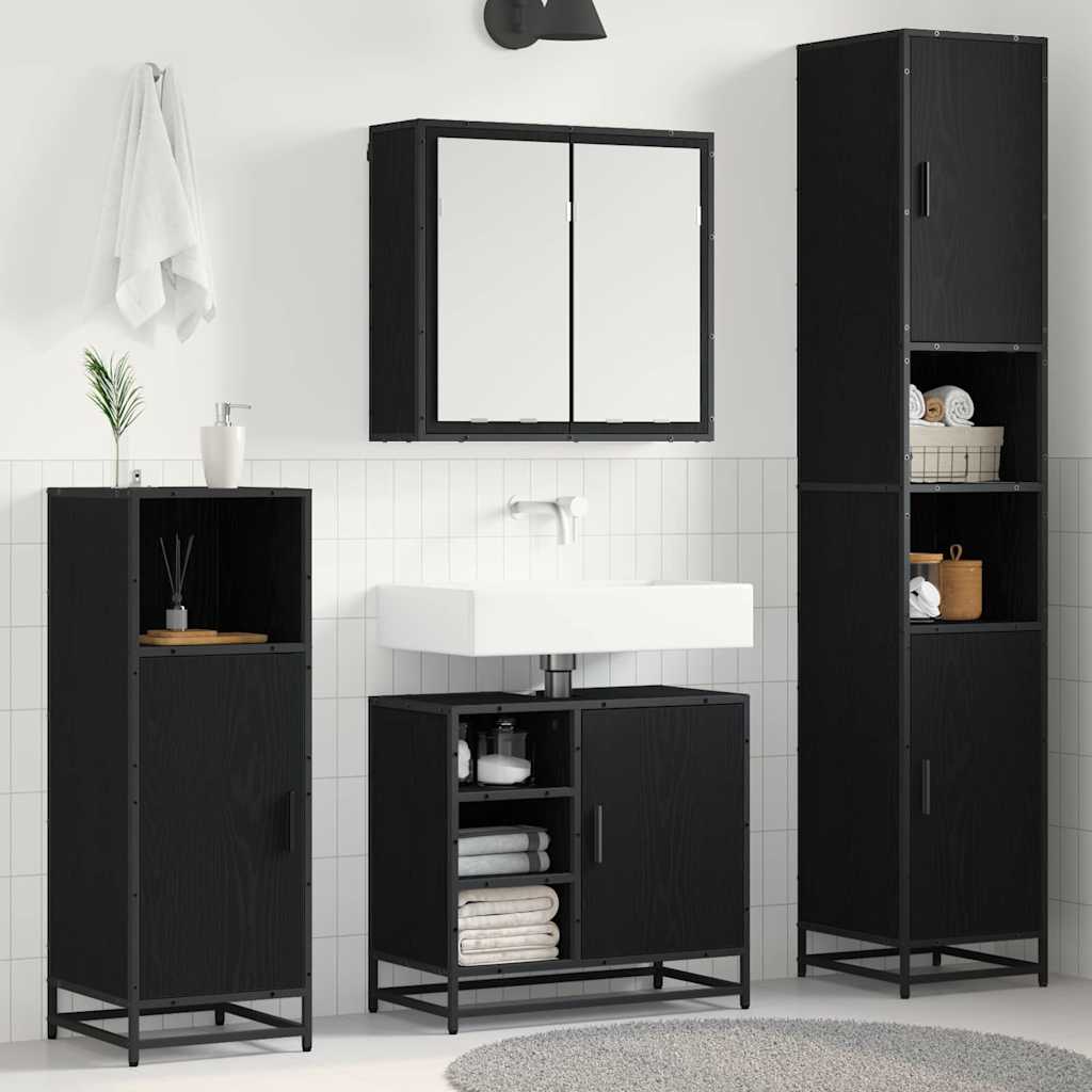 Seturi de mobilier pentru baie - Set de mobilier pentru baie 4 pcs Stejar negru 65 x 33 x 60 cm
