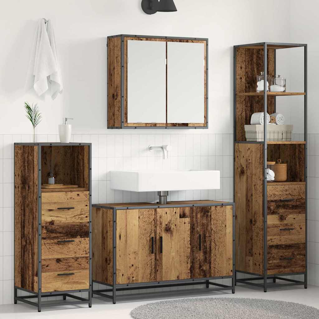 Seturi de mobilier pentru baie - Set de mobilier pentru baie 4 pcs Lemn vechi 90 x 33 x 60 cm