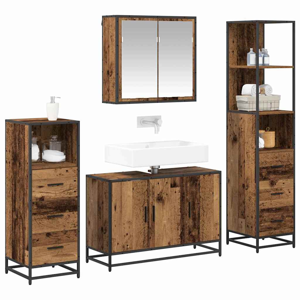 vidaXL Badkamermeubelset 4 pcs Oud hout 90 x 33 x 60 cm Bewerkt hout
