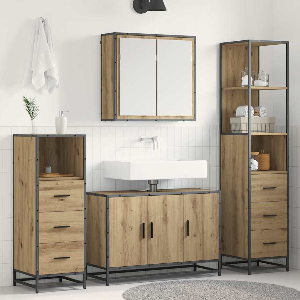 Seturi de mobilier pentru baie - Set de mobilier pentru baie cu sertar 4 pcs stejar artizanal