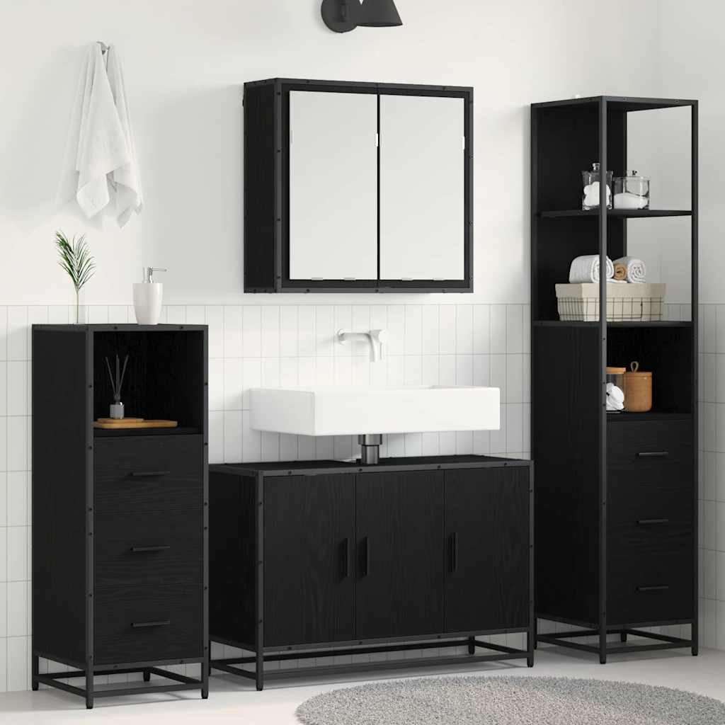Seturi de mobilier pentru baie - Set de mobilier pentru baie 4 pcs Stejar negru 90 x 33 x 60 cm