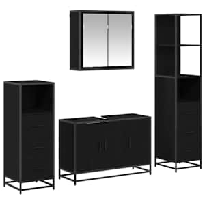 vidaXL Vannitoa m&ouml;&ouml;bleset 4 tk Must tamm 90 x 33 x 60 cm Tehispuit