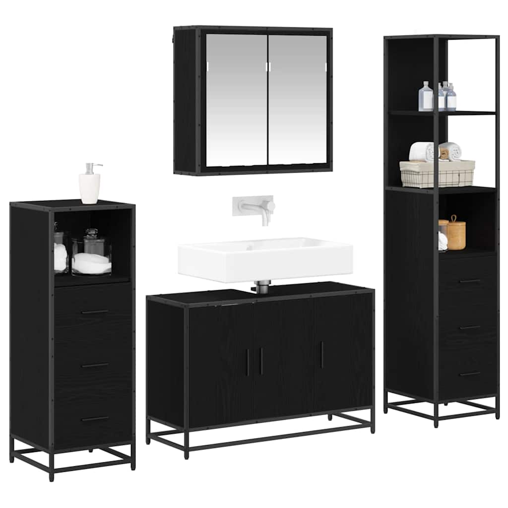 vidaXL Badkamermeubelset met lade 4 pcs Zwart eiken 90 x 33 x 60 cm