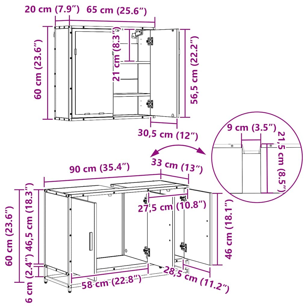 Sada koupelnového nábytku 4 pcs Černý dub kompozitní dřevo - obrázek 16