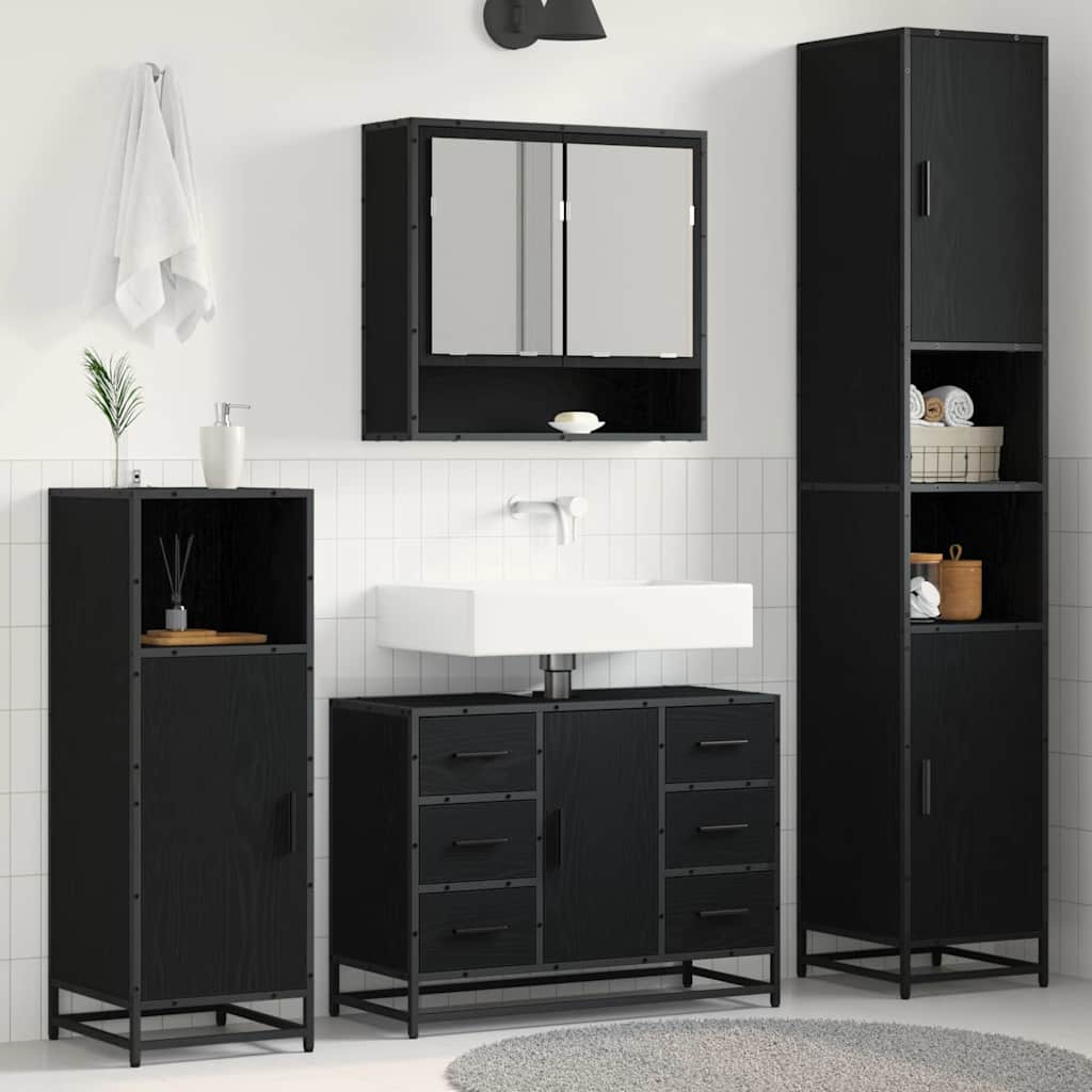 Seturi de mobilier pentru baie - Set de mobilier pentru baie cu sertar cu ușă 3 pcs Stejar negru