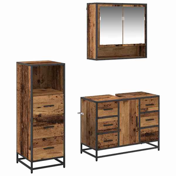 vidaXL Vannitoa m&ouml;&ouml;bleset 3 tk Vana puit 80 x 33 x 60 cm Tehispuit
