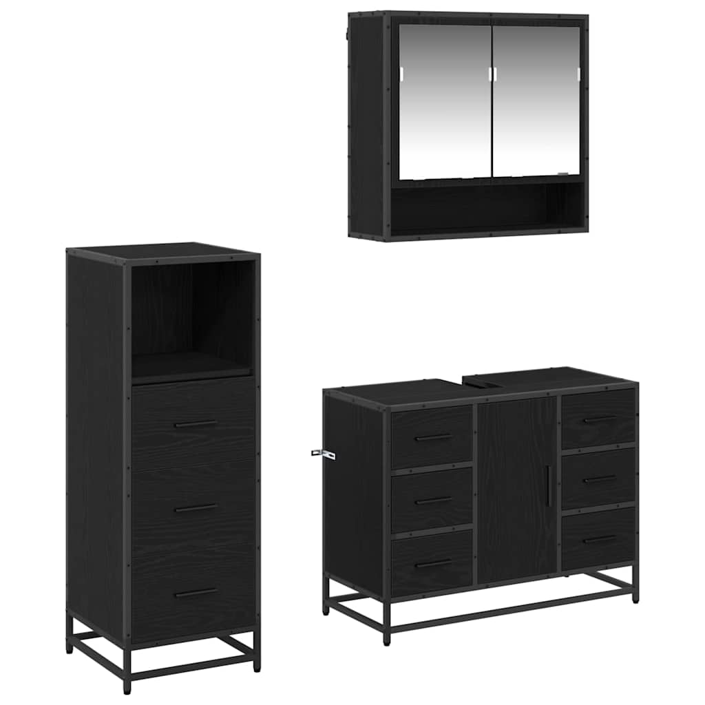 Seturi de mobilier pentru baie - Set de mobilier pentru baie 3 pcs Stejar negru 80 x 33 x 60 cm