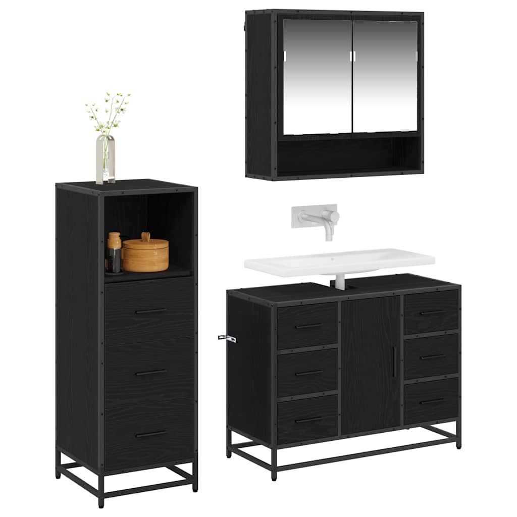 vidaXL Badkamermeubelset met lade 3 pcs Zwart eiken 80 x 33 x 60 cm