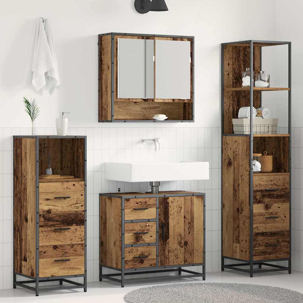 Seturi de mobilier pentru baie - Set de mobilier pentru baie 4 pcs Lemn vechi 65 x 33 x 60 cm