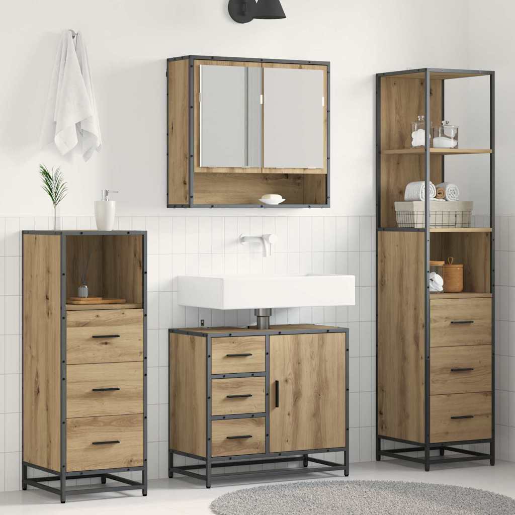 Seturi de mobilier pentru baie - Set de mobilier pentru baie cu sertar 4 pcs stejar artizanal